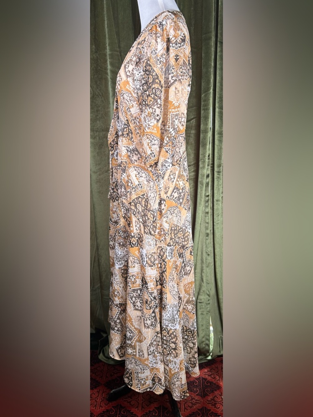 Calvin Klein Chiffon Bohemian Patchwork V-Neck Maxi Dress with Slip - Picture 3 of 6